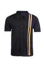 Load image into Gallery viewer, Full Button Gold Stripe Knit Polo

